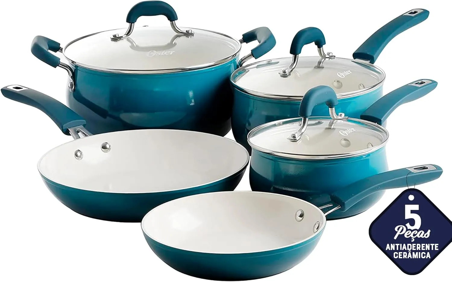 Oster Corbett 8 pc Gradient Teal Forged Aluminum Cookware Set With Ceramic Non-stick - Induction Base - Soft Touch Bakelite Handle and Tempered Glass Lids