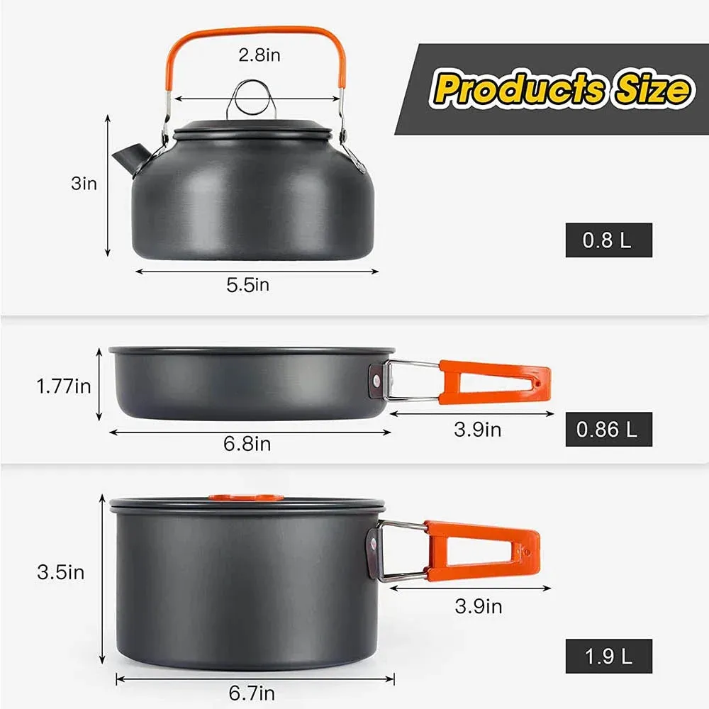 Outdoor Camping Cooking Set Lightweight Aluminum Products Camping Cooking Set Hiking and Outdoor Travel Easy to Carry
