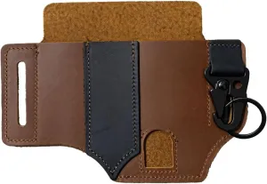 Outdoor Leather Tactical Sheath Organizer, Multi Tool Knife Flashlight Pouch with Belt Loop and Quick Clip