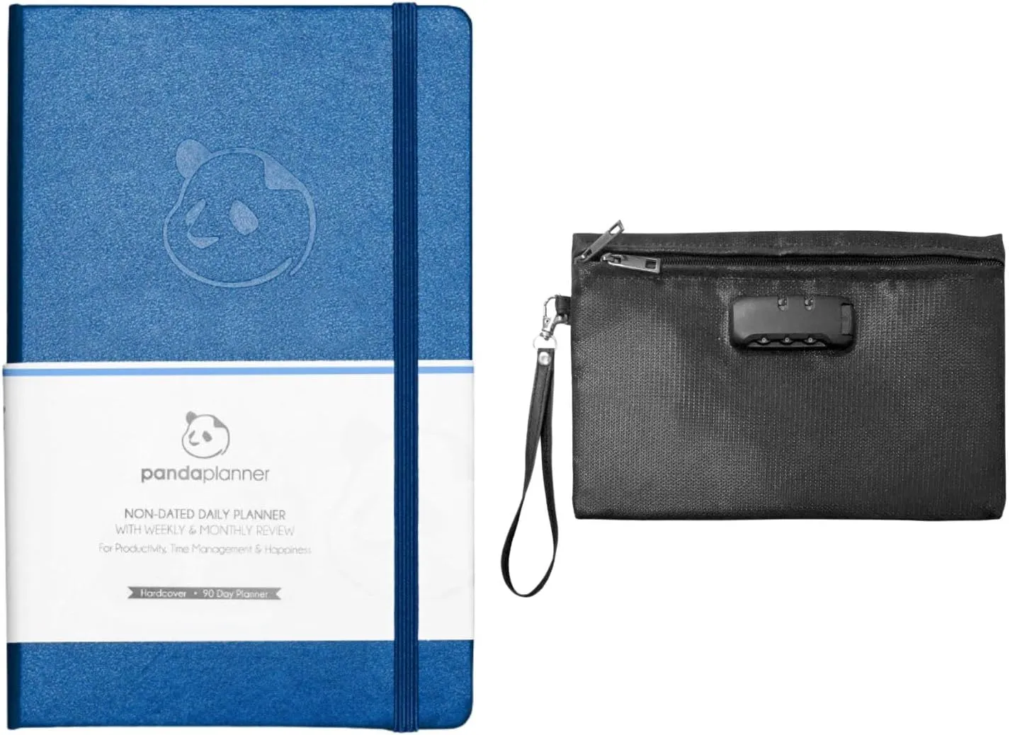 Panda Planner: 90-Day Undated Daily Planner - Boost Productivity, Set Goals & Manage Time - Increase Happiness With A Focus On Gratitude - Hardcover - Blue with Locking Bag