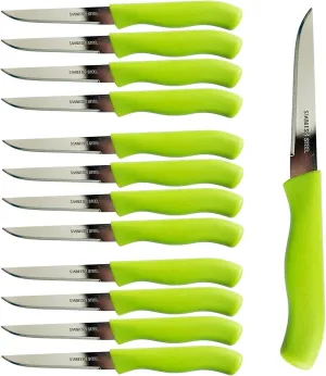 Paring and Garnishing Knife, 12-Piece Set, Knives with Straight Edge 3 Inch Blade, Stainless Steel, Spear Point, Fruit and Vegetable Cutting and Peeling, Green