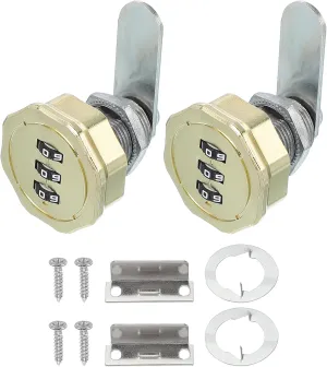 PATIKIL Combination Cam Lock 2 Pcs Zinc Alloy Keyless 3-Digit Password File Cabinet Lock 1-3/16" Cylinder Chrome Finish Security Lock with Screw for Drawer Cupboard Gold