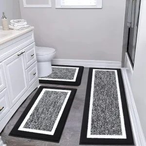 Pauwer Bathroom Rug Set - 3 Piece Shower Mats with U-Shaped Contour Toilet Mat, Absorbent Microfiber Plush Bath Mats, Non Slip, Machine Washable Shaggy Floor Mats