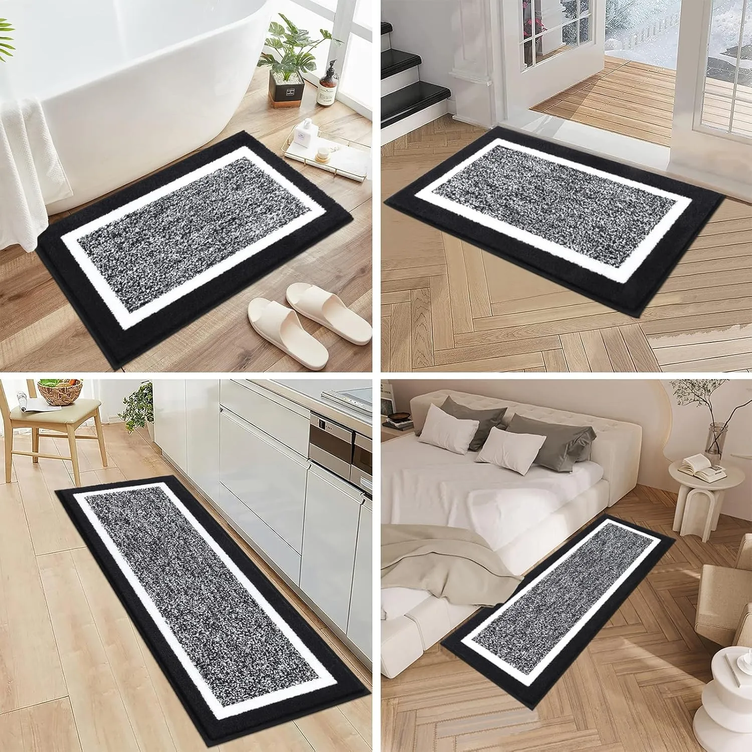 Pauwer Bathroom Rug Set - 3 Piece Shower Mats with U-Shaped Contour Toilet Mat, Absorbent Microfiber Plush Bath Mats, Non Slip, Machine Washable Shaggy Floor Mats