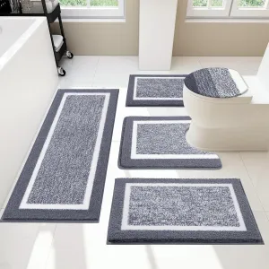Pauwer Bathroom Rug Set - 5 Piece with Lid Cover, U-Shaped Contour Toilet Mat, Absorbent Microfiber Plush Bath Mats, Non Slip, Machine Washable