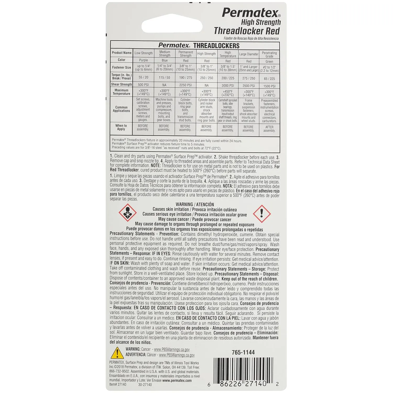 Permatex 27140 High Strength Threadlocker Red, 36 ml