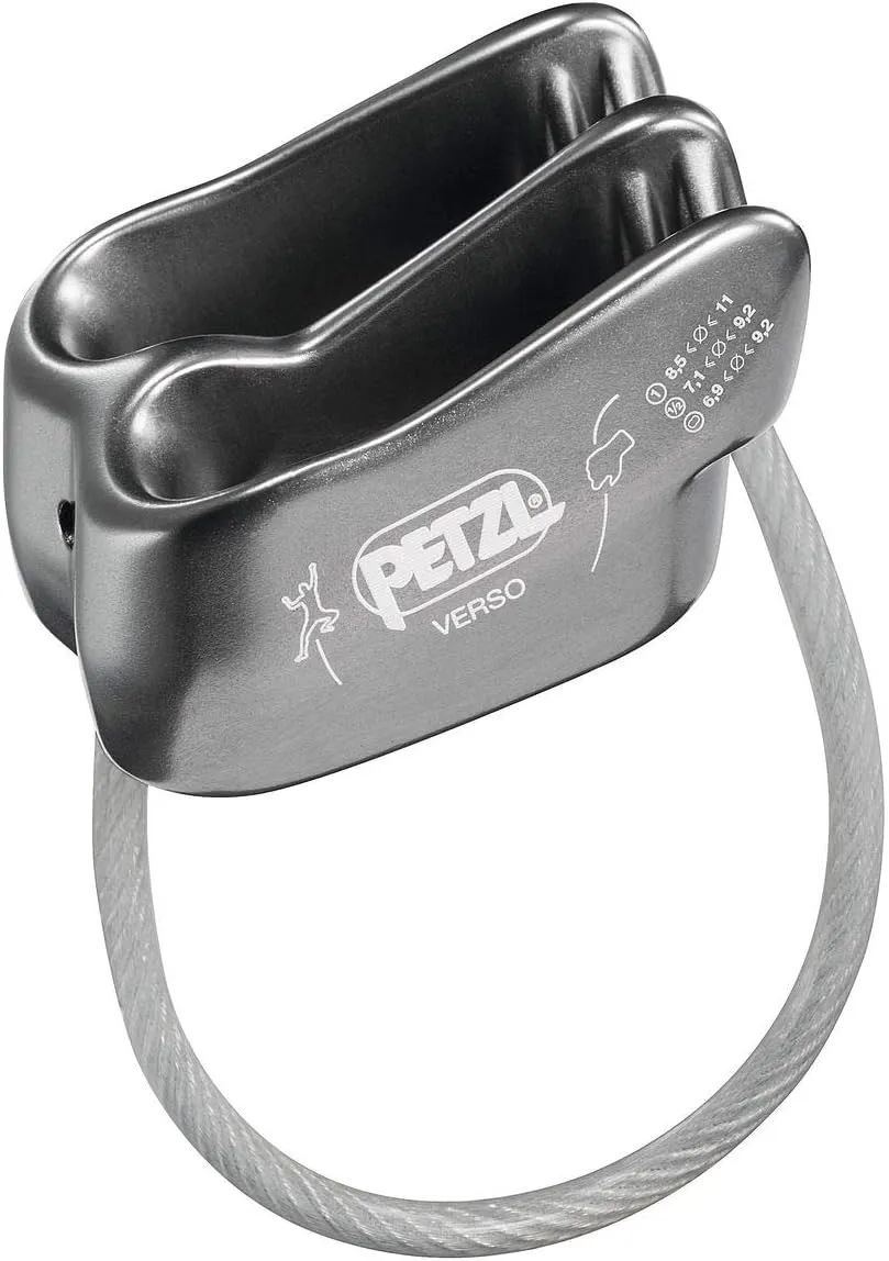 Petzl Verso Belay Device - Compact, Lightweight Belay Device, for One or Two Rope Strands While Climbing or Rappelling - Grey