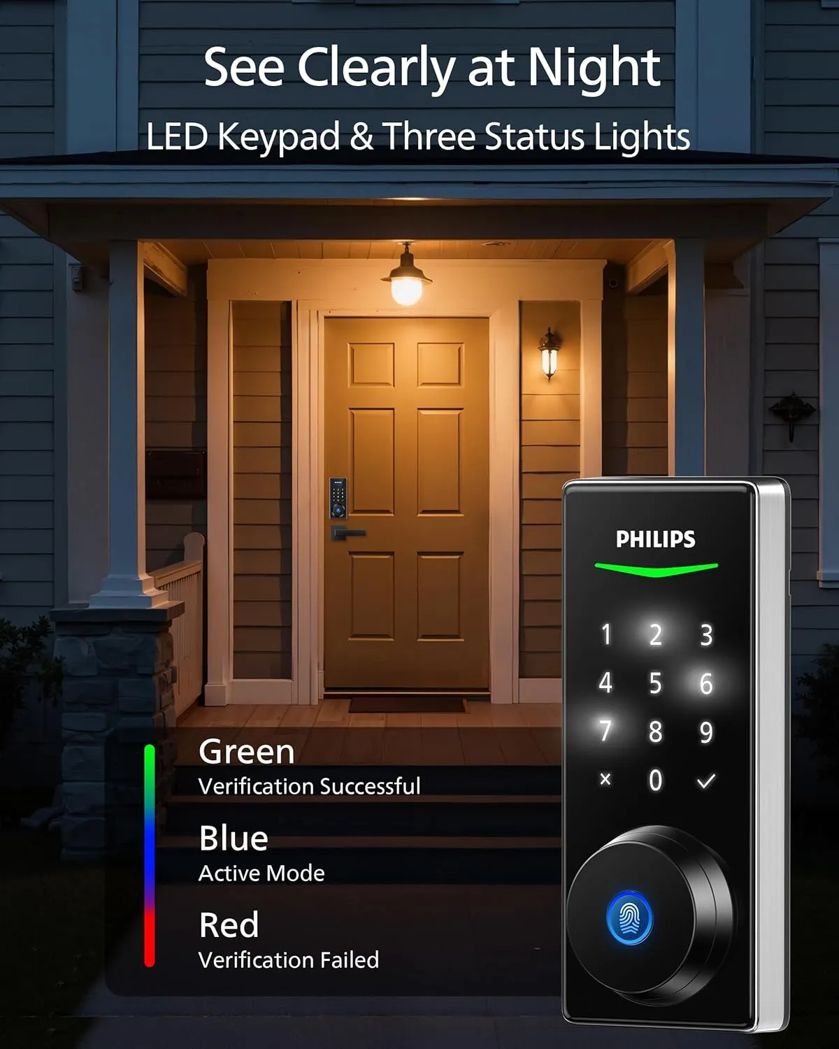 Philips Fingerprint Electronic Door Lock, Keyless Entry Door Lock with Touchscreen, Long-Last Battery Life, Auto-Lock, One-Time Code, One-Touch Locking, Satin Nickel