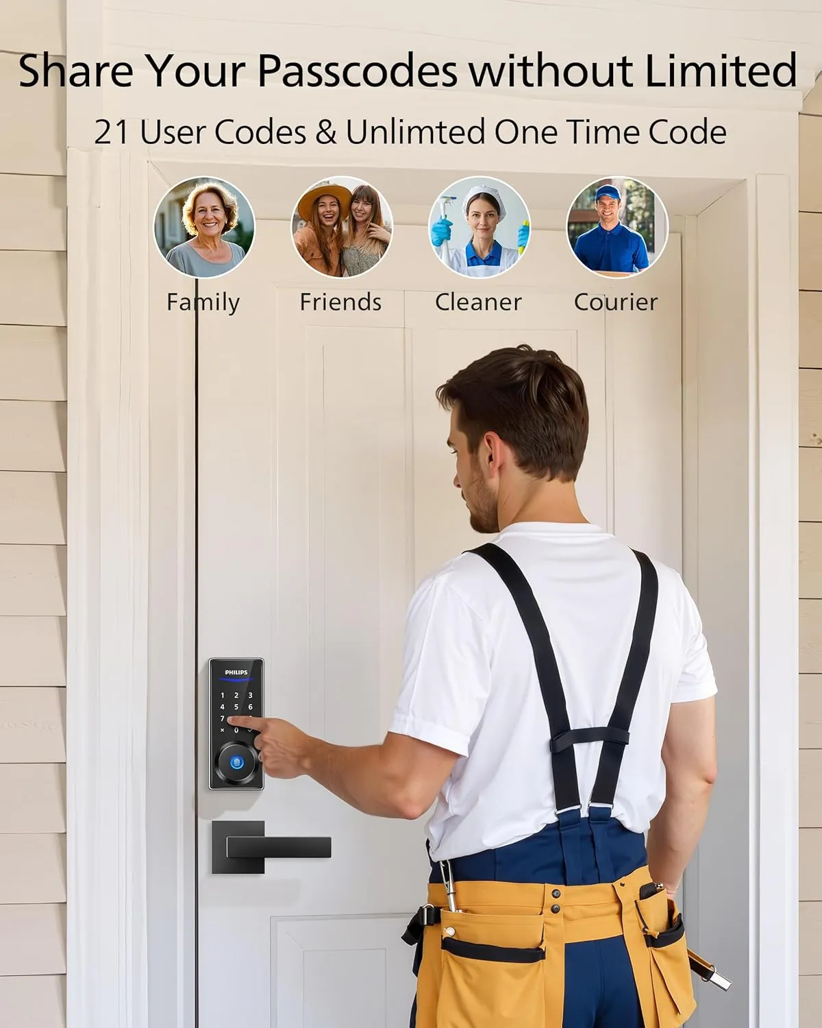 Philips Fingerprint Electronic Door Lock, Keyless Entry Door Lock with Touchscreen, Long-Last Battery Life, Auto-Lock, One-Time Code, One-Touch Locking, Satin Nickel