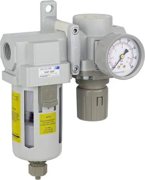 PneumaticPlus SAU420-N04G Compressed Air Filter Regulator Combo 1/2" NPT - Poly Bowl, Manual Drain, Bracket, Gauge