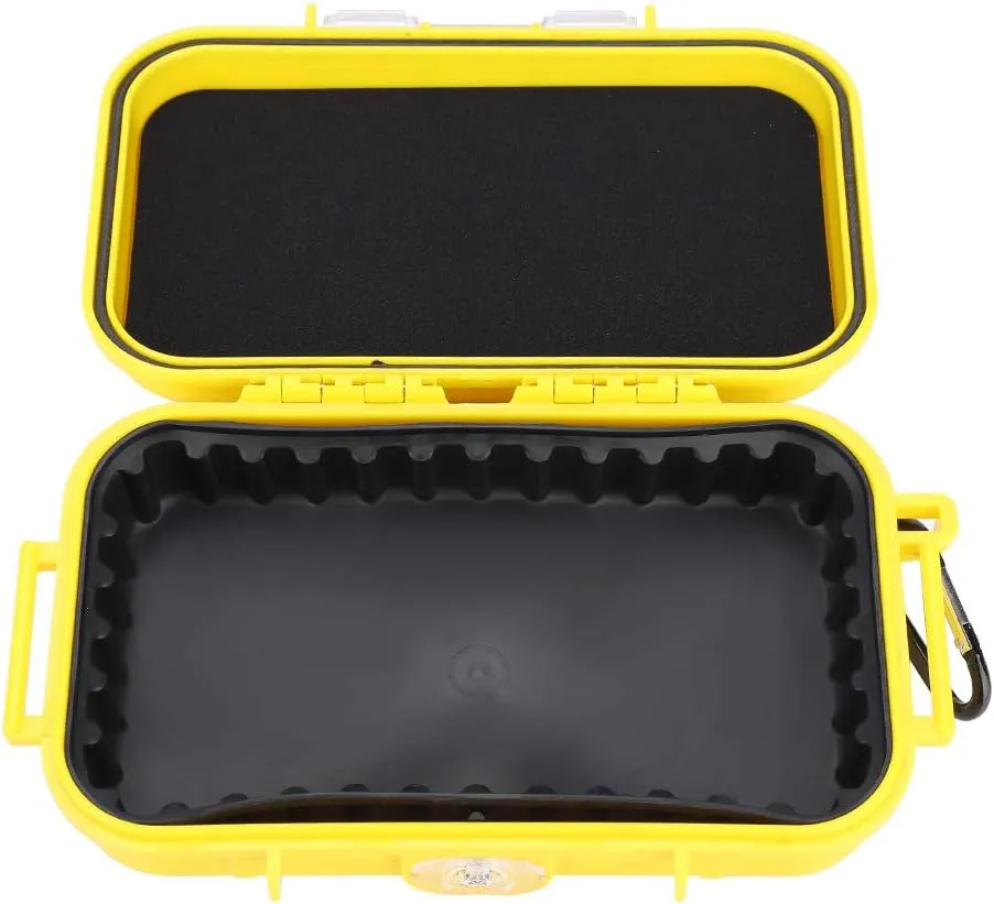 POCREATION Weatherproof Hard Case,Waterproof Storage Box Outdoor Survival Shockproof Storage Case Airtight Carry Box Container, with Detachable Rubber Pad(Yellow)