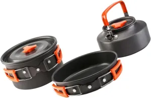 POPETPOP Hiking Essential 3-Piece Camping Pot Set Aluminum Cookware Collapsible Handle Silicone Tube