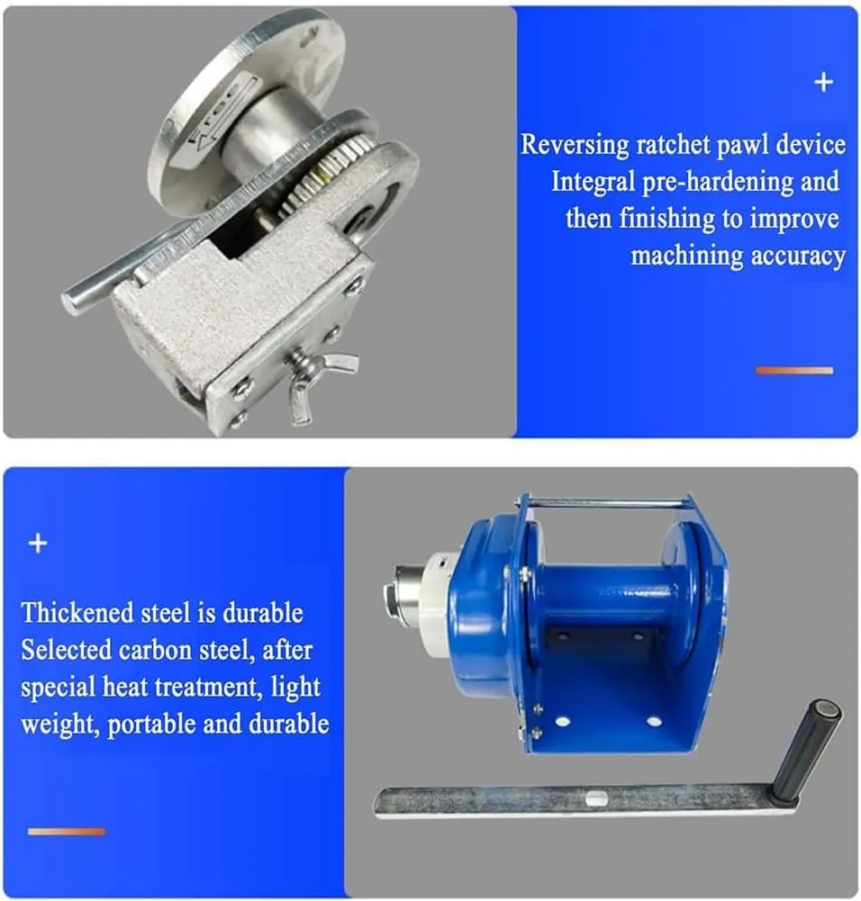 Portable Boat Trailer Winch, Heavy Duty Hand Winch with Hook, Manual Operated 2-Way Ratchet Winch, Caravan Puller for Car/Construction, Portable Hand Crank Trailer Towing for Truck,3 ton 30m