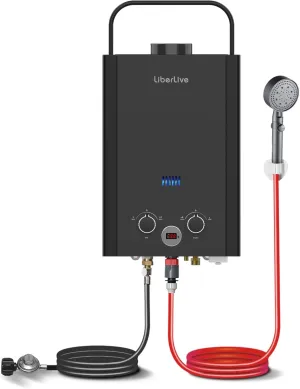 Portable Tankless Water Heater Propane, 6L 1.58 GPM Propane Gas Outdoor Instant Hot Water Heater with Handle & Overheating Protection for RV Trips, Camping, Boat Cabins, Outdoor Shower, Black