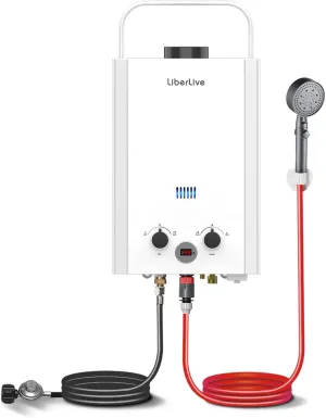 Portable Tankless Water Heater Propane, 6L 1.58 GPM Propane Gas Outdoor Instant Hot Water Heater with Handle & Overheating Protection for RV Trips, Camping, Boat Cabins, Outdoor Shower, White