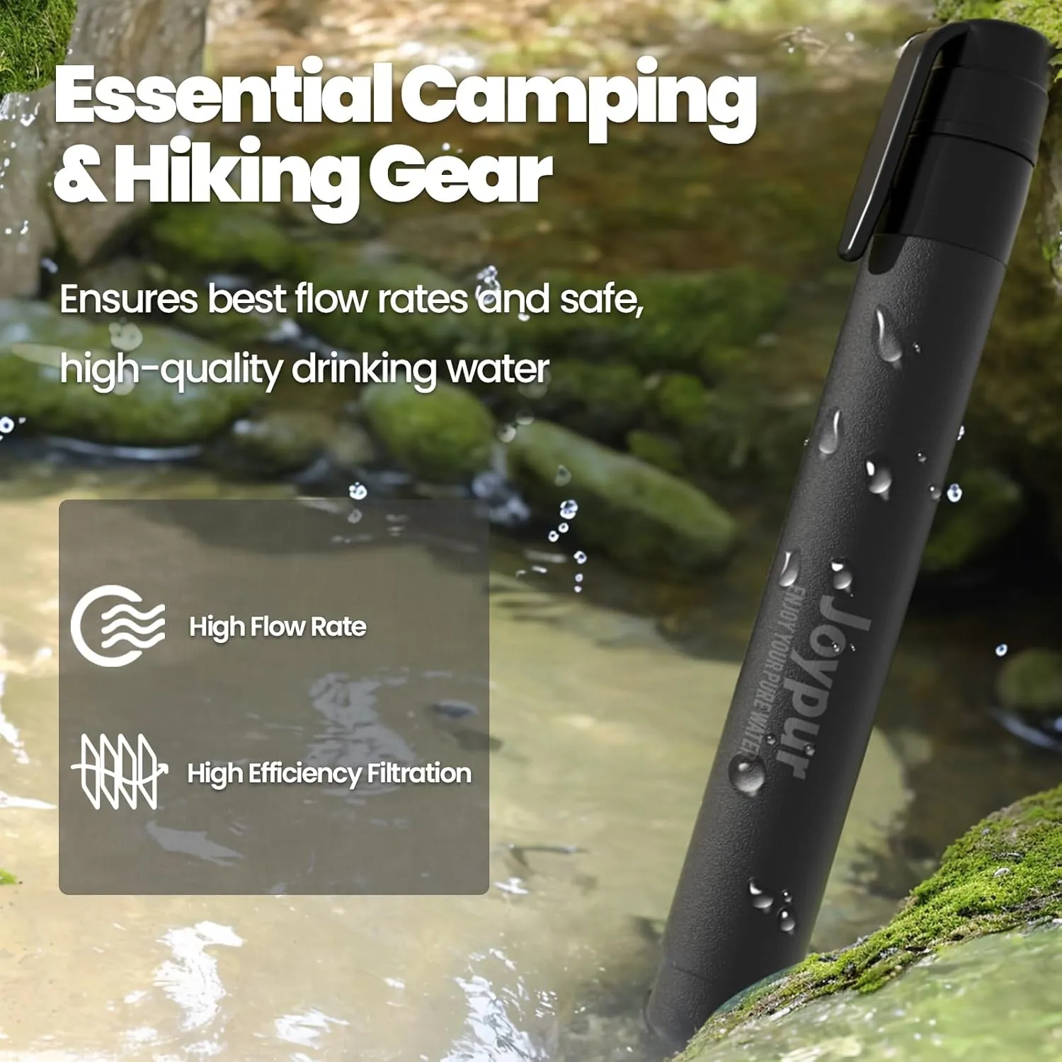 Portable Water Filter Straw Survival, Essential Camping & Hiking Gear, Water Purification Straw for Travel, Biking and Emergency Preparedness