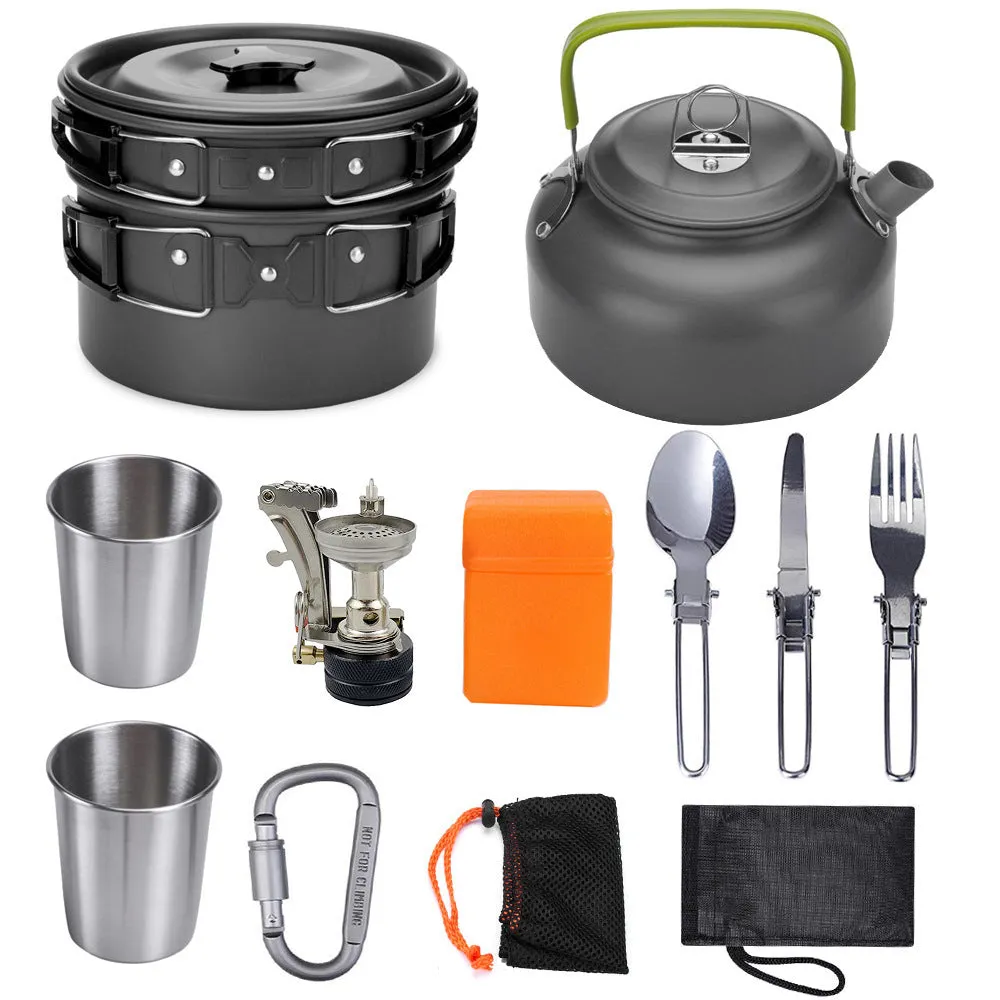 Pot Tableware Outdoor Set Kit Secure payments Big savings event Camping Equipment Hiking Picnic Cooking Travel BBQ Outdoor Cookware Kitchen Aluminum