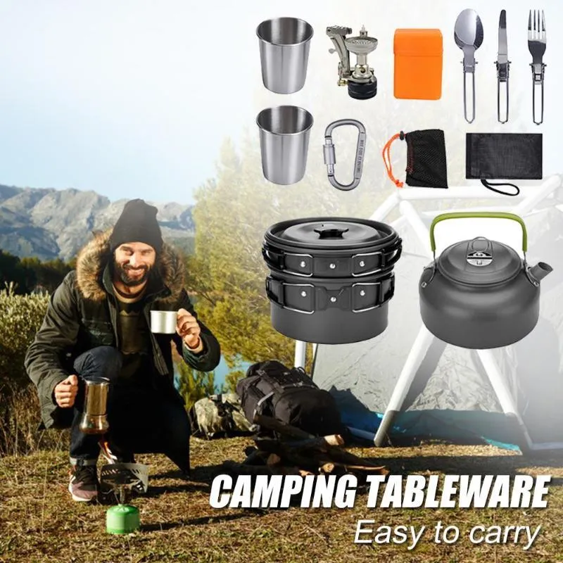 Pot Tableware Outdoor Set Kit Secure payments Big savings event Camping Equipment Hiking Picnic Cooking Travel BBQ Outdoor Cookware Kitchen Aluminum
