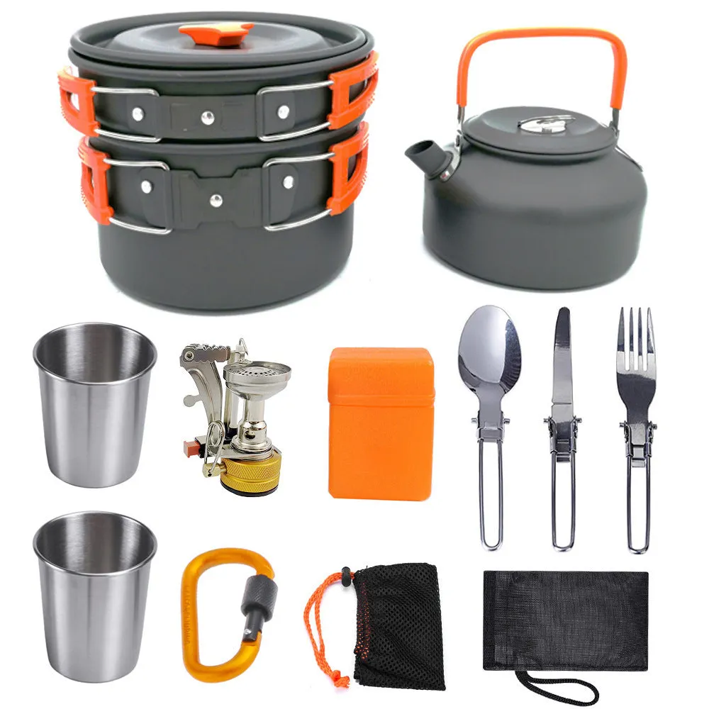 Pot Tableware Outdoor Set Kit Secure payments Big savings event Camping Equipment Hiking Picnic Cooking Travel BBQ Outdoor Cookware Kitchen Aluminum