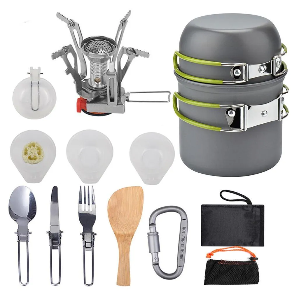 Pot Tableware Outdoor Set Kit Secure payments Big savings event Camping Equipment Hiking Picnic Cooking Travel BBQ Outdoor Cookware Kitchen Aluminum