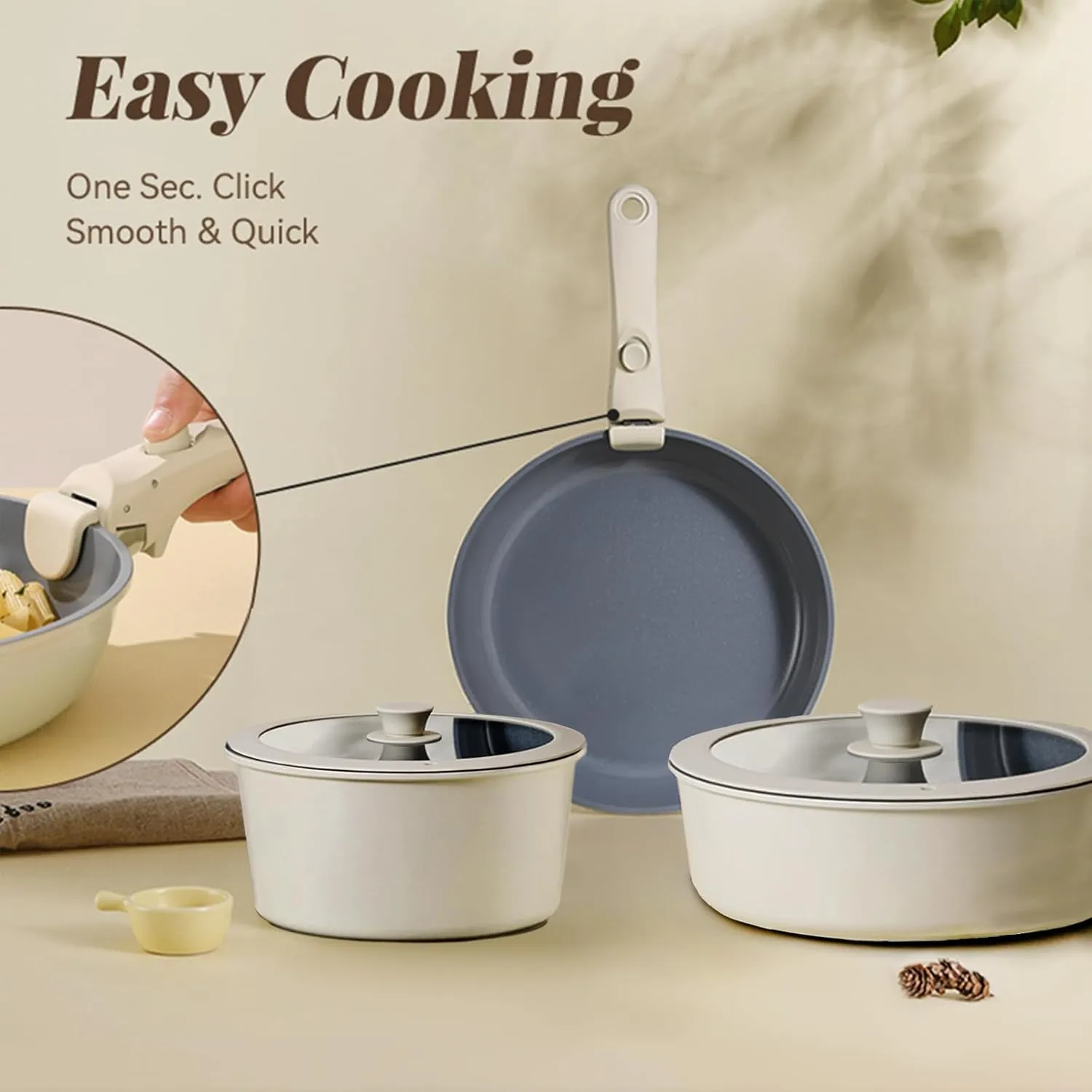 Pots and Pans Set, Nonstick Detachable Handle Cookware Set, Induction Kitchen Cookware Set with Removable Handle, Healthy Non Stick Cookware, Dishwasher ＆ Oven Safe, PFOA Free