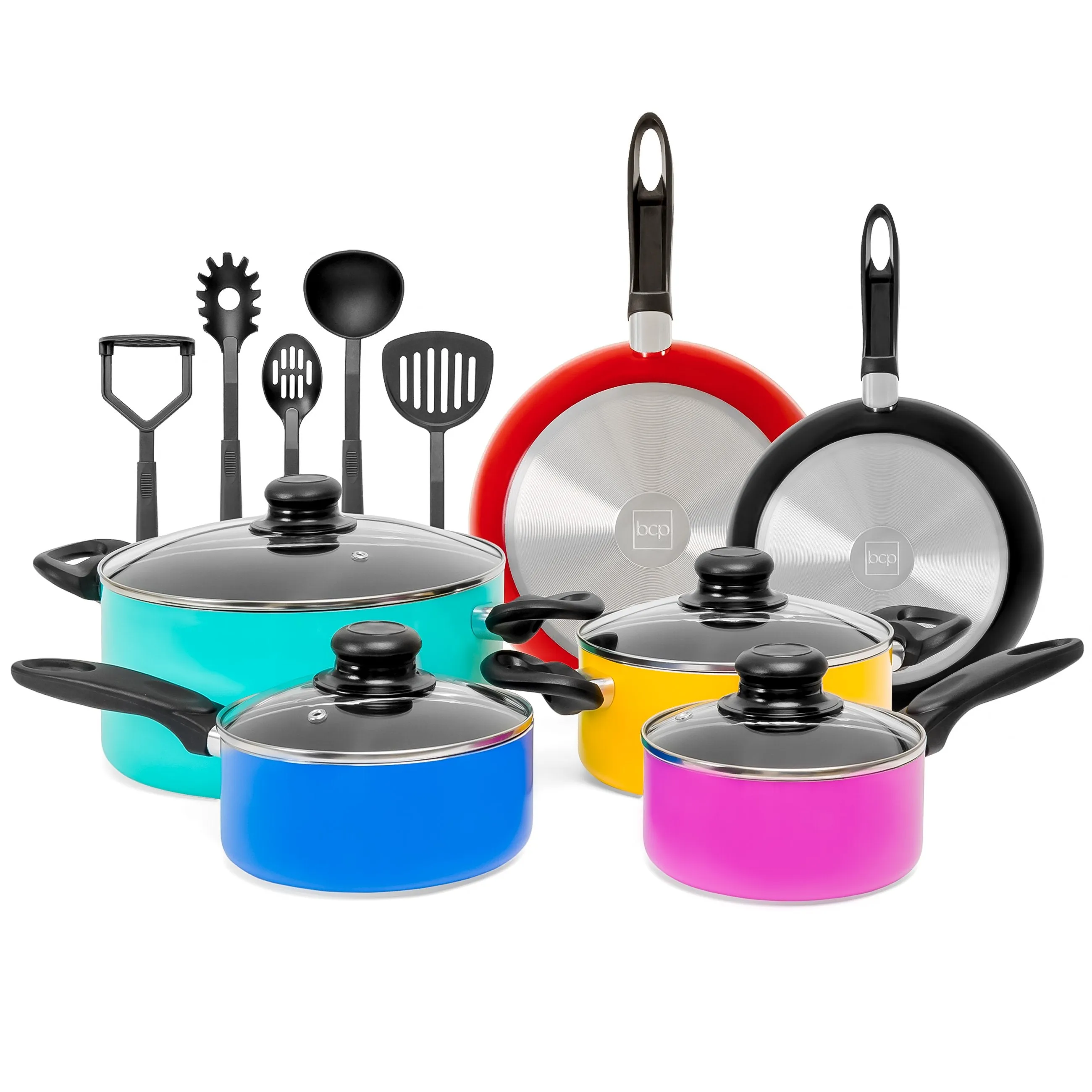 Pots Free High-capacity functionality BPA 15-Piece Pans & Set Nonstick Utensils Kitchen Curated collection w/