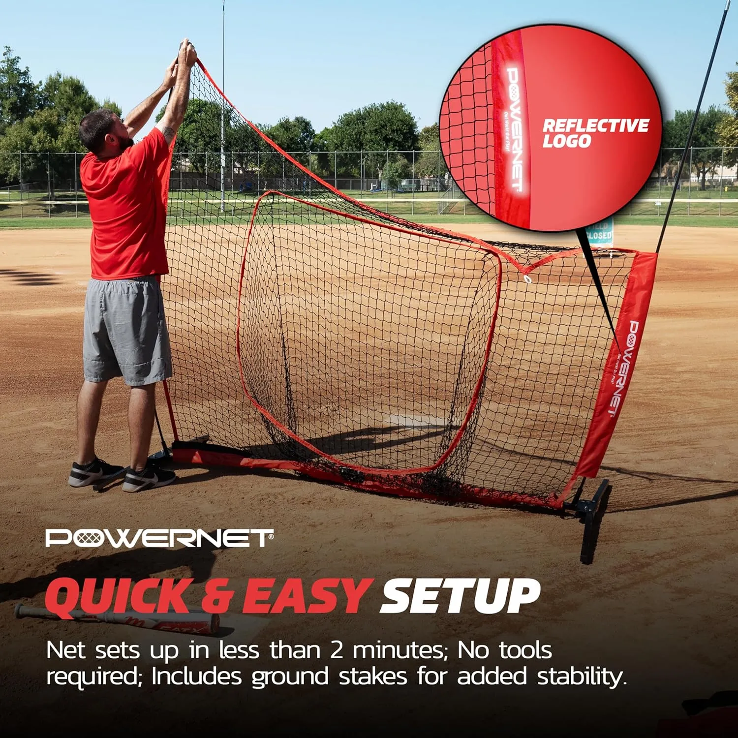 PowerNet Pro One Piece Softball Baseball Net, Portable Baseball Training Equipment, Hitting, Throwing & Pitching Net with Carrying Bag