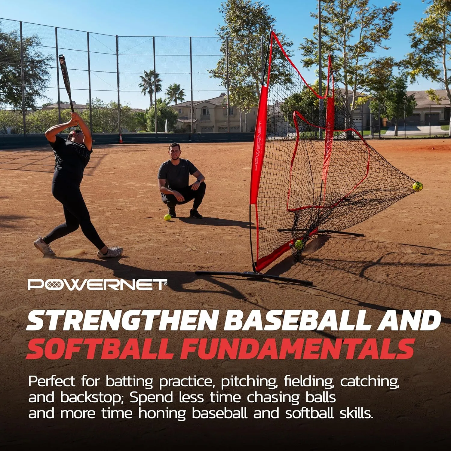 PowerNet Pro One Piece Softball Baseball Net, Portable Baseball Training Equipment, Hitting, Throwing & Pitching Net with Carrying Bag