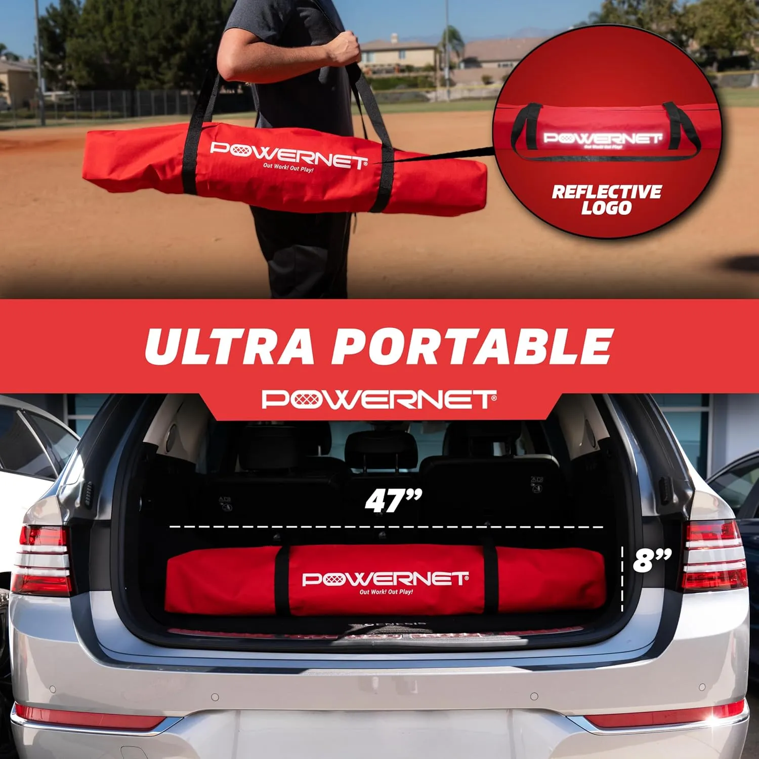 PowerNet Pro One Piece Softball Baseball Net, Portable Baseball Training Equipment, Hitting, Throwing & Pitching Net with Carrying Bag