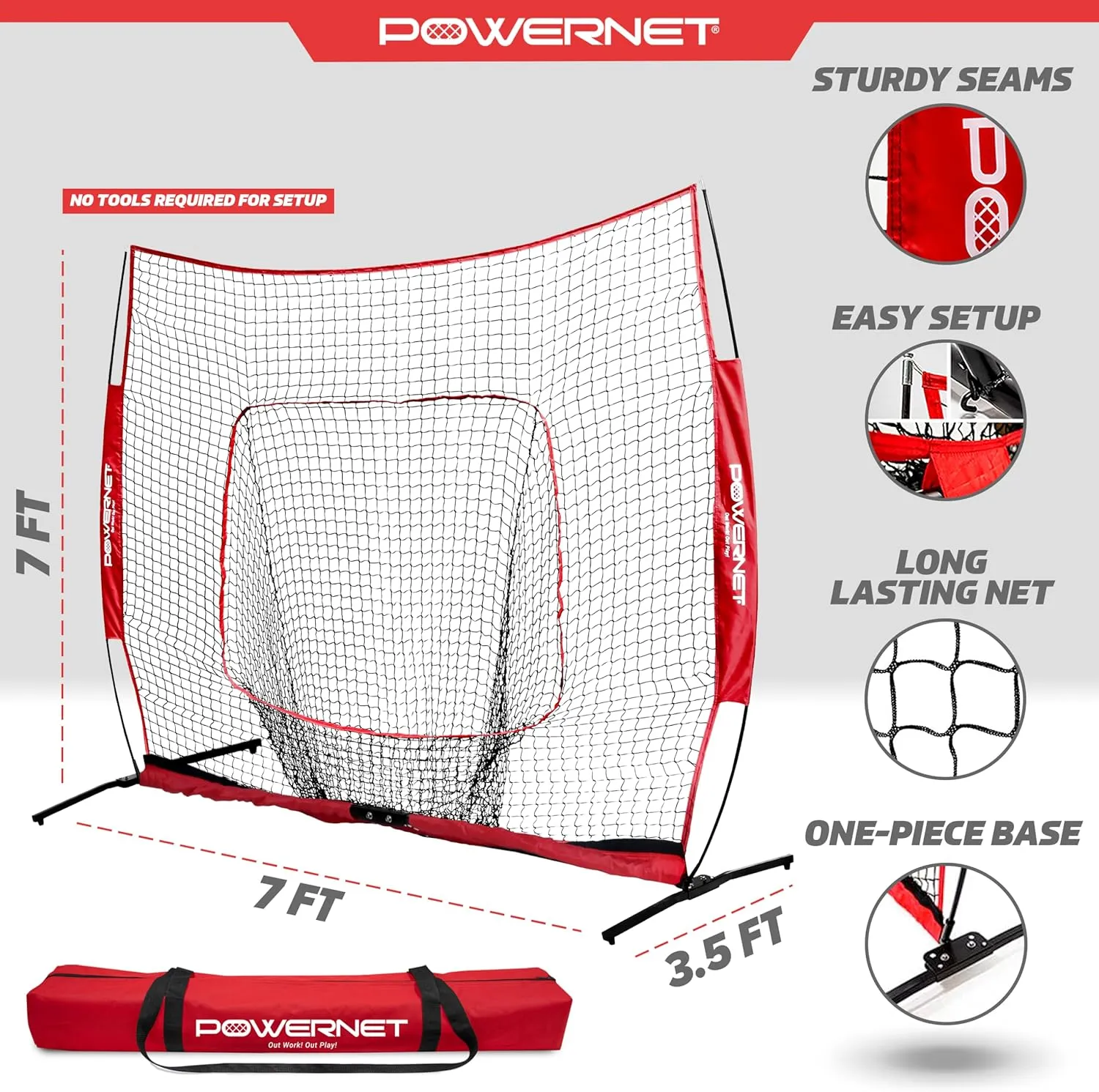 PowerNet Pro One Piece Softball Baseball Net, Portable Baseball Training Equipment, Hitting, Throwing & Pitching Net with Carrying Bag