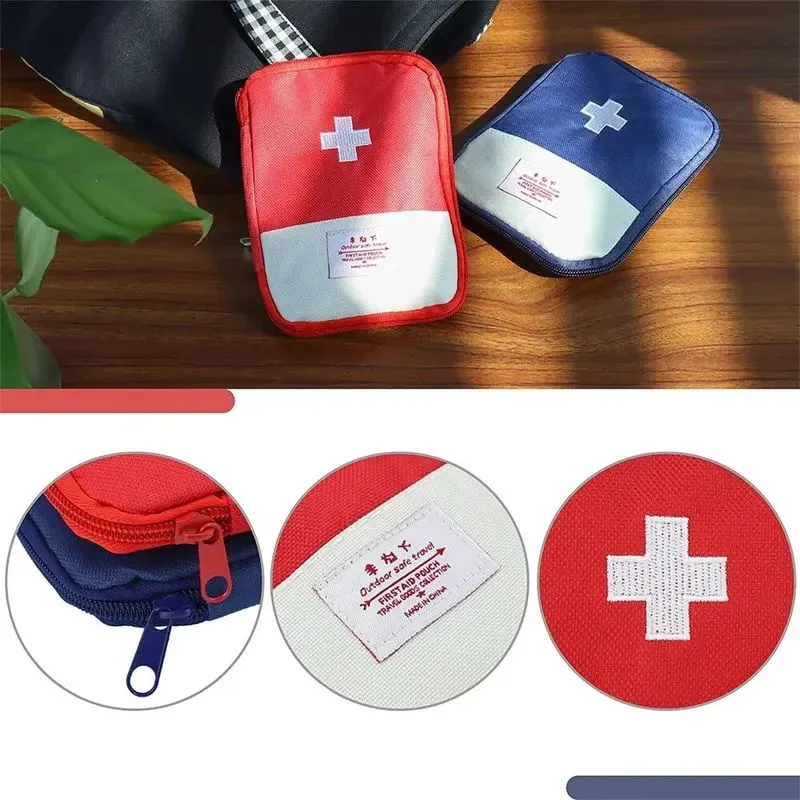 Premium Mini Portable First Aid Kit – Compact Medical Emergency Organizer, Household Medicine Storage Bag for Outdoor Use, Oxford Cloth with Rubber Lining, Available in Blue and Red (L: 18x13cm, S: 15x10.5cm)