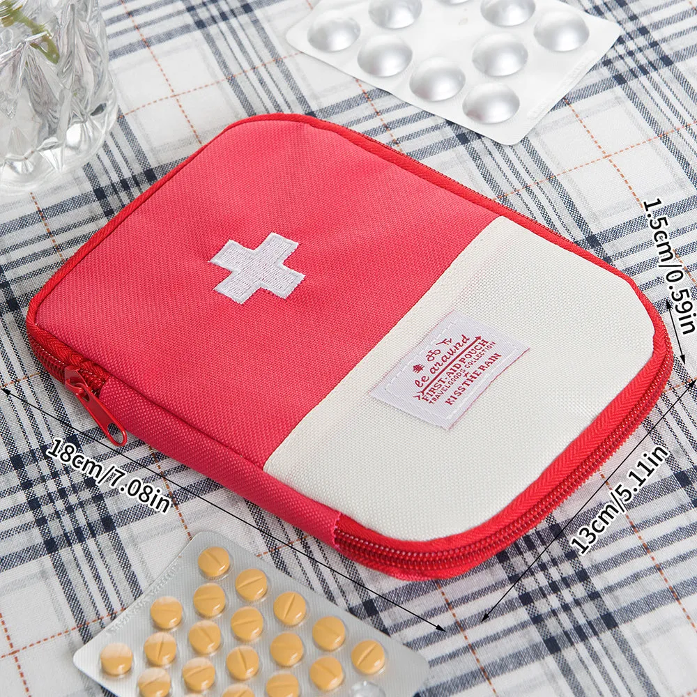 Premium Mini Portable First Aid Kit – Compact Medical Emergency Organizer, Household Medicine Storage Bag for Outdoor Use, Oxford Cloth with Rubber Lining, Available in Blue and Red (L: 18x13cm, S: 15x10.5cm)