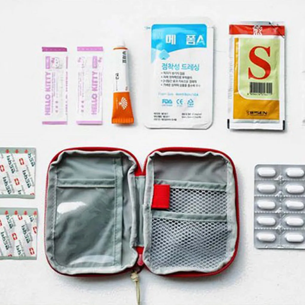 Premium Mini Portable First Aid Kit – Compact Medical Emergency Organizer, Household Medicine Storage Bag for Outdoor Use, Oxford Cloth with Rubber Lining, Available in Blue and Red (L: 18x13cm, S: 15x10.5cm)