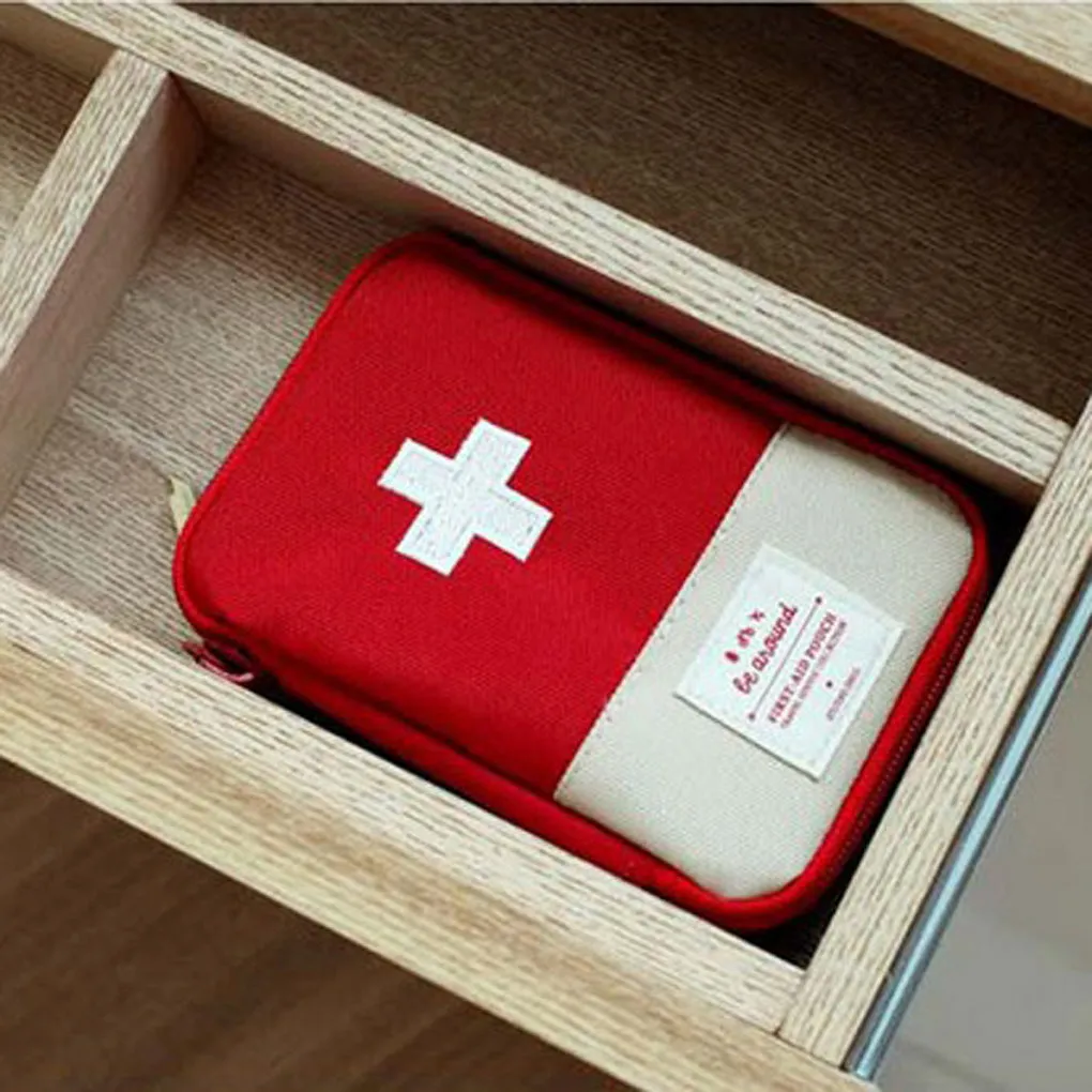 Premium Mini Portable First Aid Kit – Compact Medical Emergency Organizer, Household Medicine Storage Bag for Outdoor Use, Oxford Cloth with Rubber Lining, Available in Blue and Red (L: 18x13cm, S: 15x10.5cm)
