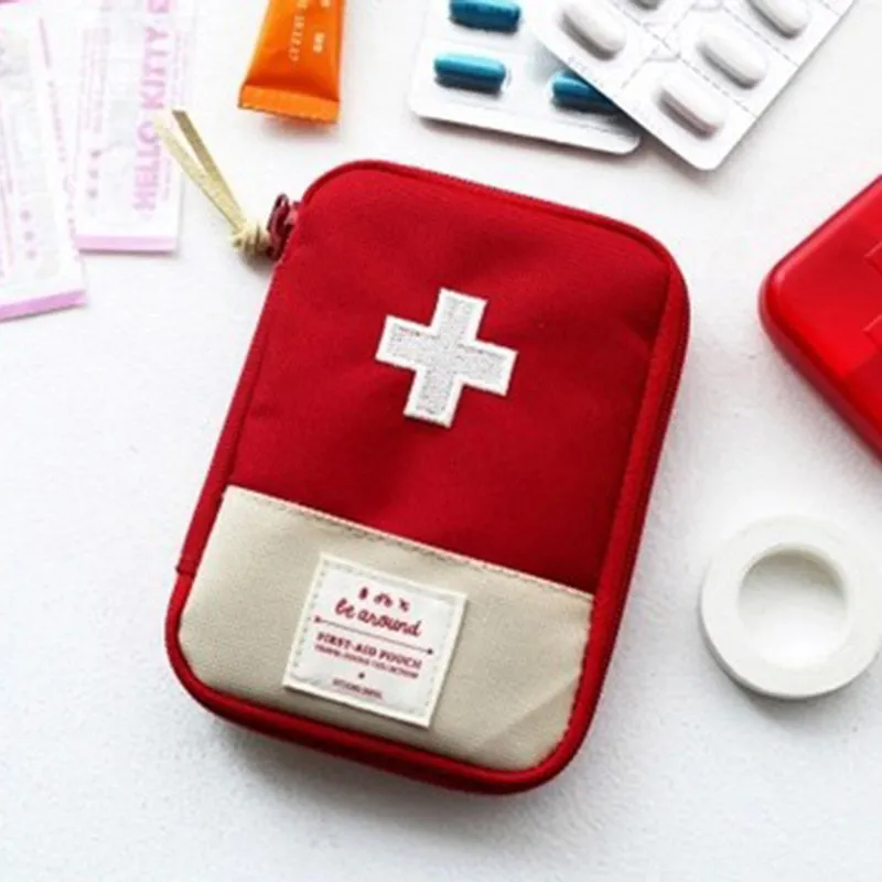 Premium Mini Portable First Aid Kit – Compact Medical Emergency Organizer, Household Medicine Storage Bag for Outdoor Use, Oxford Cloth with Rubber Lining, Available in Blue and Red (L: 18x13cm, S: 15x10.5cm)