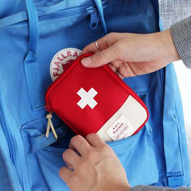 Premium Mini Portable First Aid Kit – Compact Medical Emergency Organizer, Household Medicine Storage Bag for Outdoor Use, Oxford Cloth with Rubber Lining, Available in Blue and Red (L: 18x13cm, S: 15x10.5cm)