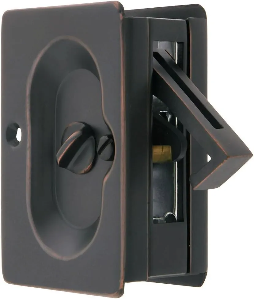 Premium Quality Mid-Century Pocket Door Privacy Lock Set in Oil-Rubbed Bronze