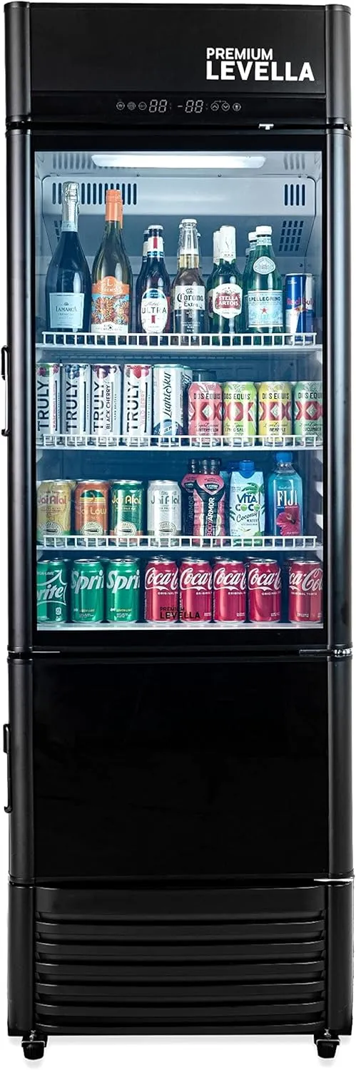 PremiumLevella PRFIM1257DX Glass Door Display Refrigerator 12.5 cu ft Commercial Beverage Cooler Merchandiser With Automatic Ice Maker