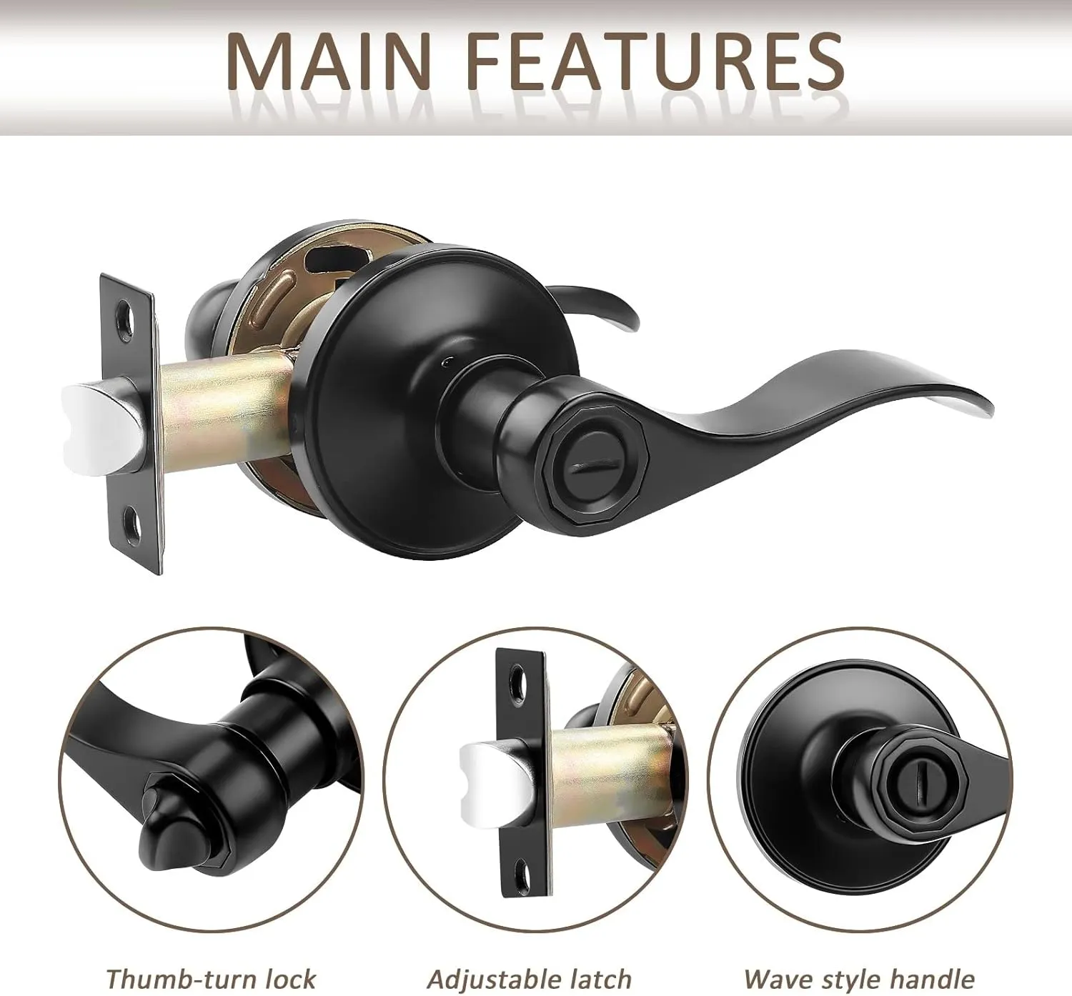 Probrico (10 Pack Privacy Door Lever,Locking Black Door Handle Set for Bathroom & Bedroom Doors,Keyless Interior Door Handle Black Finish Wave Door Lock, Reversible Right & Left Side Handed