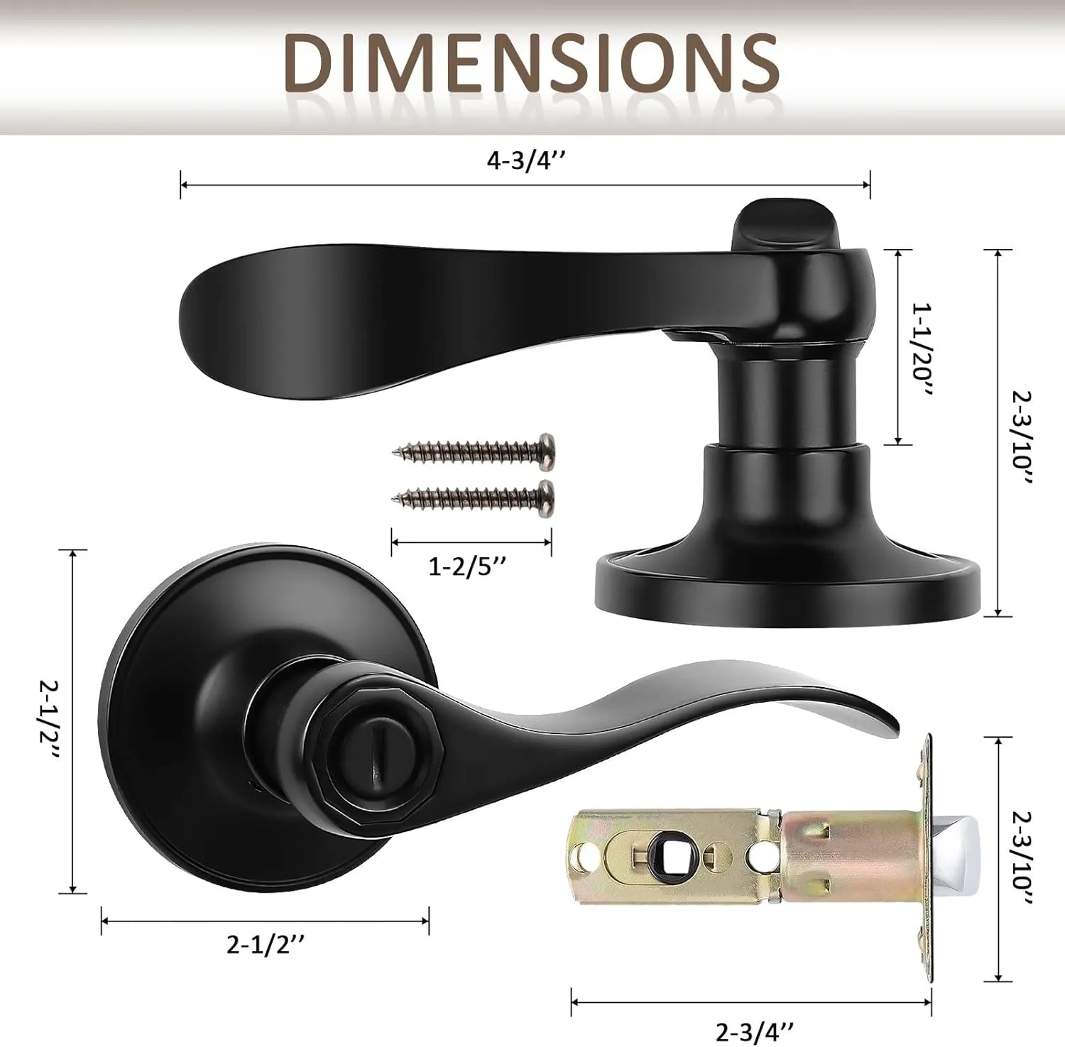 Probrico (10 Pack Privacy Door Lever,Locking Black Door Handle Set for Bathroom & Bedroom Doors,Keyless Interior Door Handle Black Finish Wave Door Lock, Reversible Right & Left Side Handed