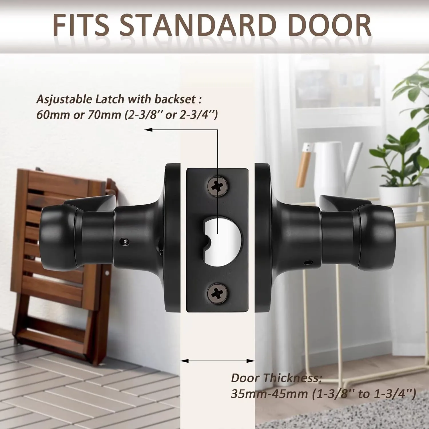 Probrico (2 Pack Passage Door Lever [Non-Locking Lever Set], Non-Locking Door Handle Set for Hallway or Closets, Keyless Black Finish Wave Door Lock, Reversible Right & Left Side Handed