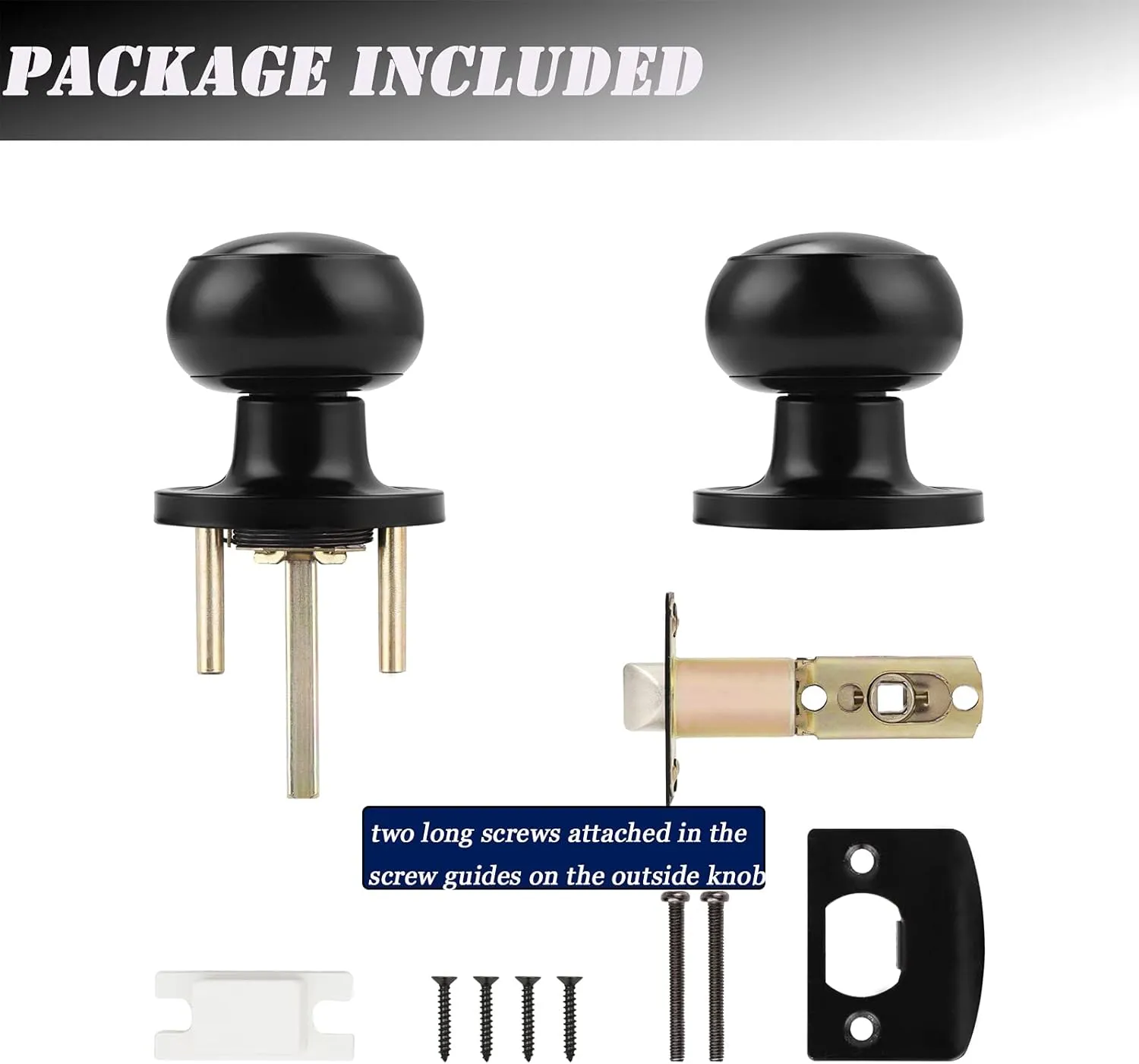 Probrico (2 Pack Round Passage Door Knob (Non-Locking Knobs), Keyless Doorknobs Interior/Exterior Door Lockset, Passage Knobs for Hallway/Closet, Black Finish Modern Design Door Hardware