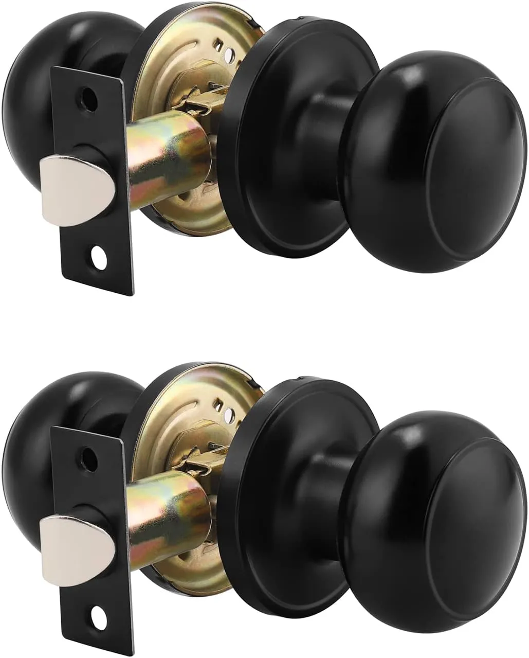 Probrico (2 Pack Round Passage Door Knob (Non-Locking Knobs), Keyless Doorknobs Interior/Exterior Door Lockset, Passage Knobs for Hallway/Closet, Black Finish Modern Design Door Hardware