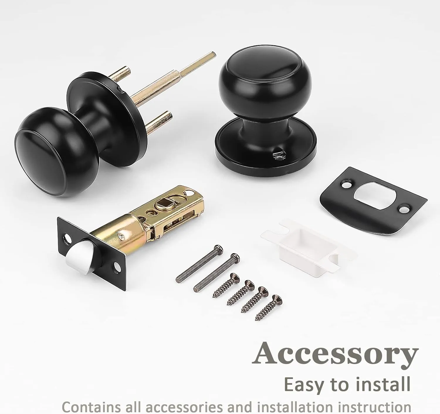 Probrico (2 Pack Round Passage Door Knob (Non-Locking Knobs), Keyless Doorknobs Interior/Exterior Door Lockset, Passage Knobs for Hallway/Closet, Black Finish Modern Design Door Hardware