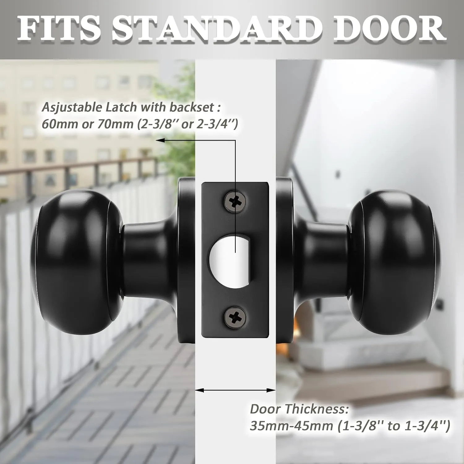 Probrico (2 Pack Round Passage Door Knob (Non-Locking Knobs), Keyless Doorknobs Interior/Exterior Door Lockset, Passage Knobs for Hallway/Closet, Black Finish Modern Design Door Hardware