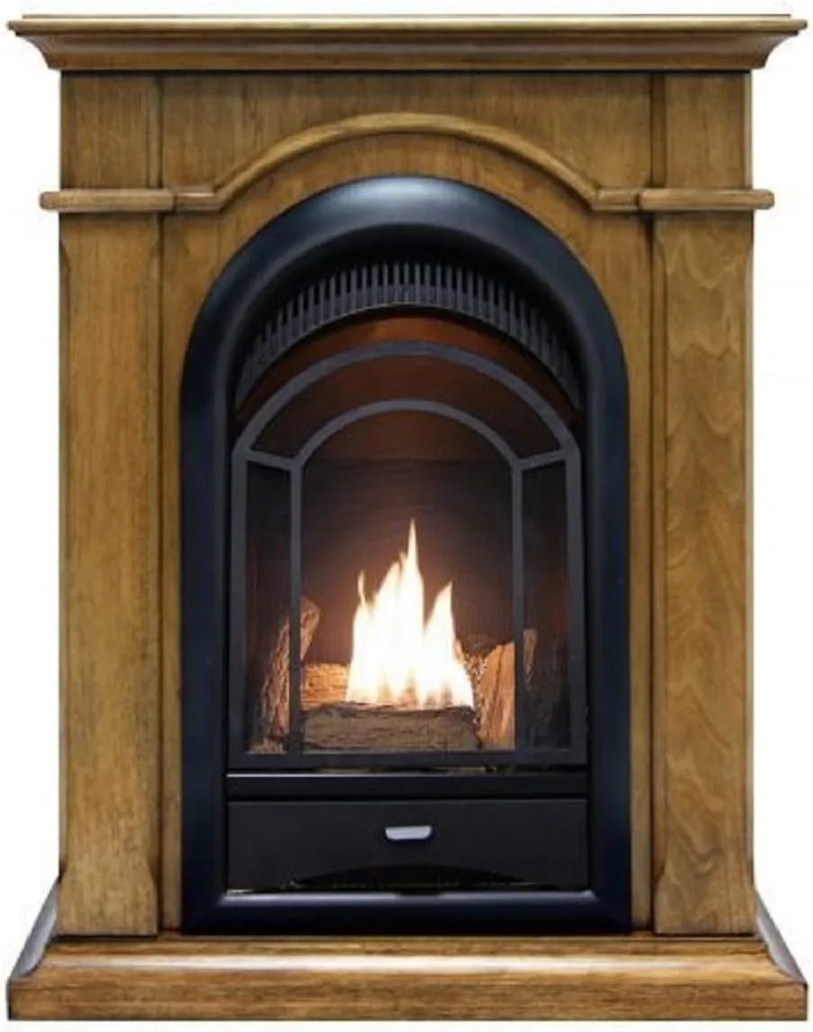 ProCom Dual Fuel Ventless Gas Fireplace System with Mantle, Thermostat Control, 4 Fire Logs, Use with Natural Gas or Liquid Propane, 15000 BTU, Heats up to 600 Sq. Ft., Toasted Almond