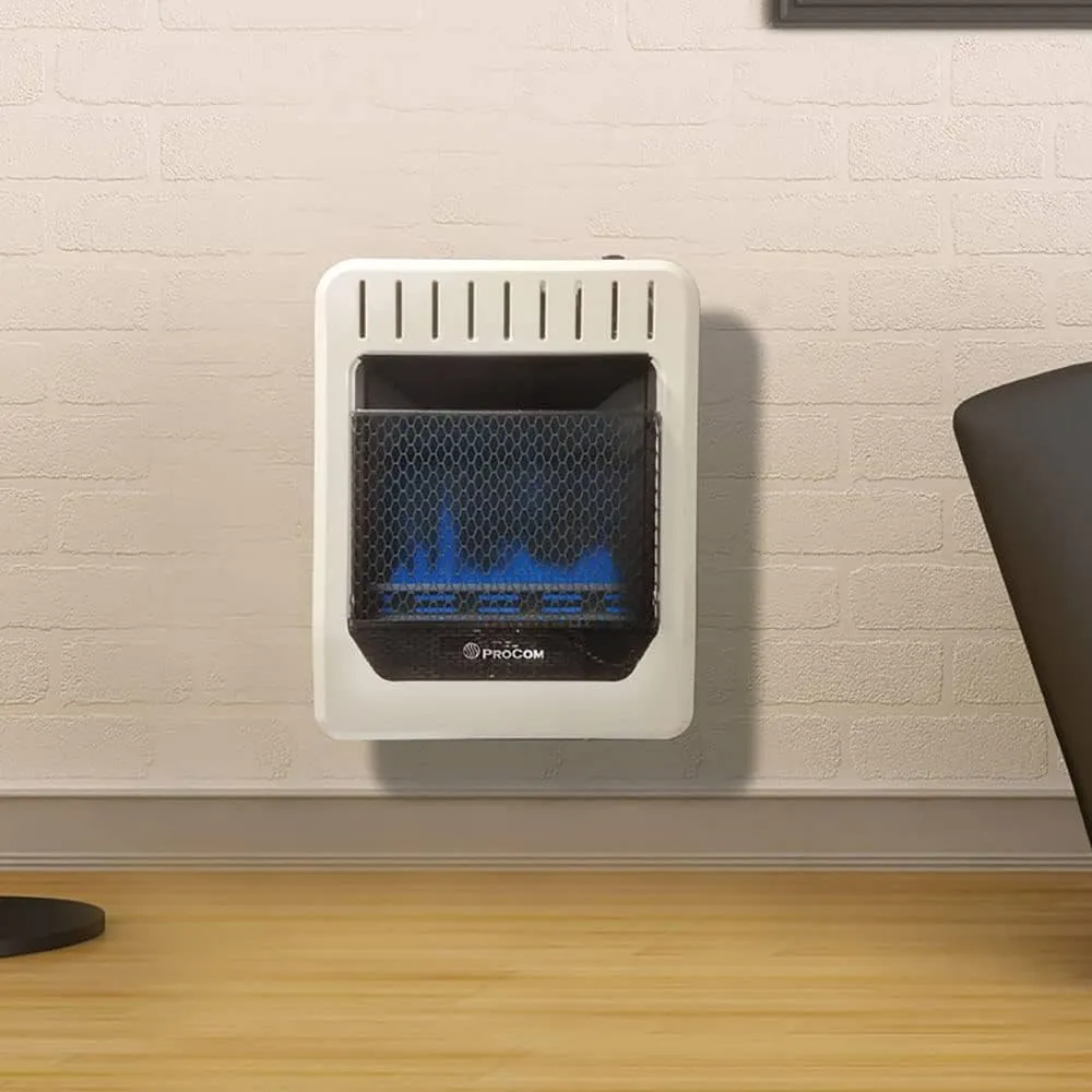 ProCom Heating ML100TBG Propane Gas Blue Flame Space Heater with Thermostat Control for Living Room, BedRoom, Home Office Use, 10000 BTU, Heats Up to 500 Square Feet, White