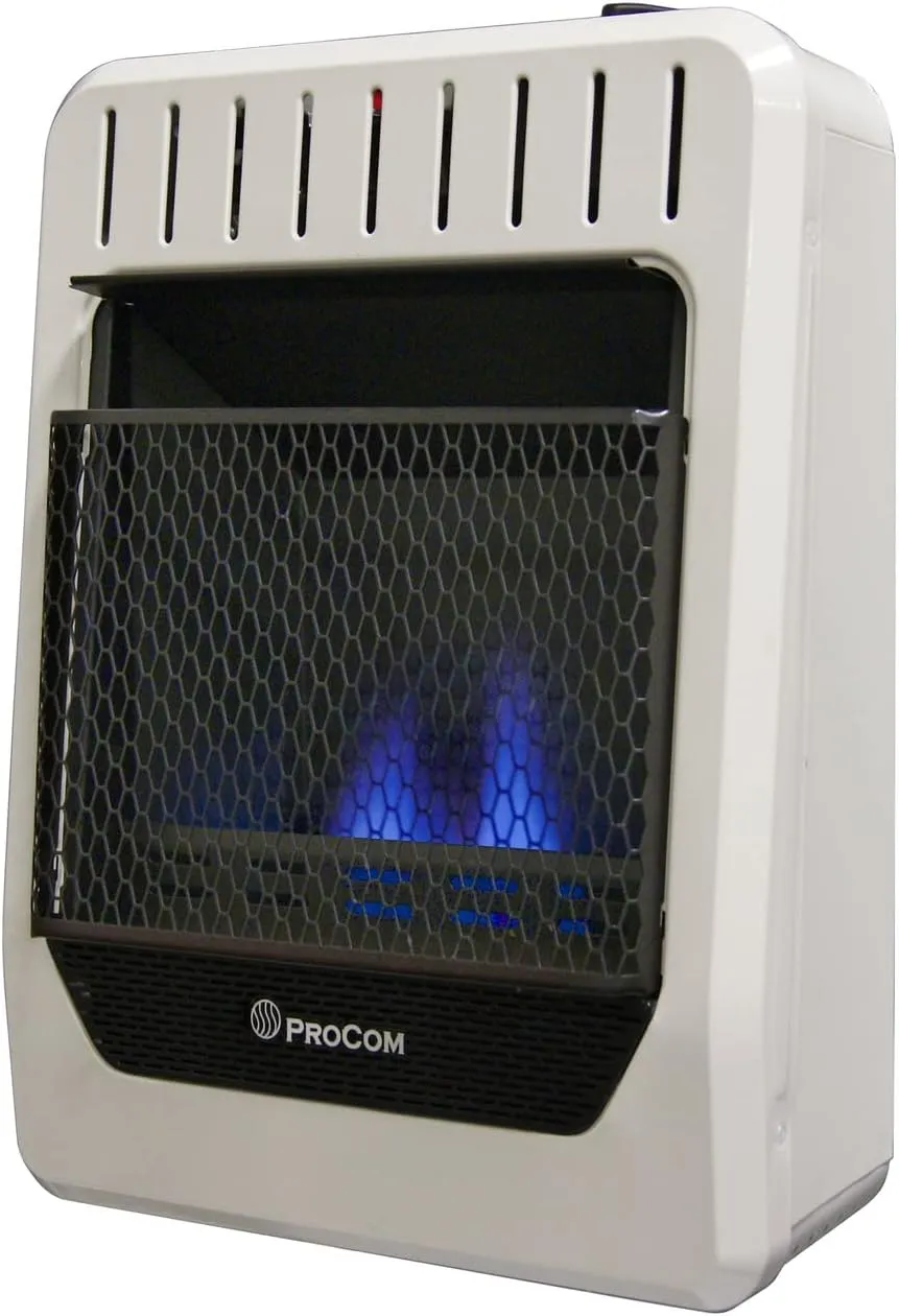 ProCom Heating ML100TBG Propane Gas Blue Flame Space Heater with Thermostat Control for Living Room, BedRoom, Home Office Use, 10000 BTU, Heats Up to 500 Square Feet, White