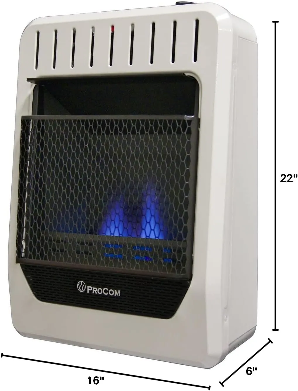 ProCom Heating ML100TBG Propane Gas Blue Flame Space Heater with Thermostat Control for Living Room, BedRoom, Home Office Use, 10000 BTU, Heats Up to 500 Square Feet, White