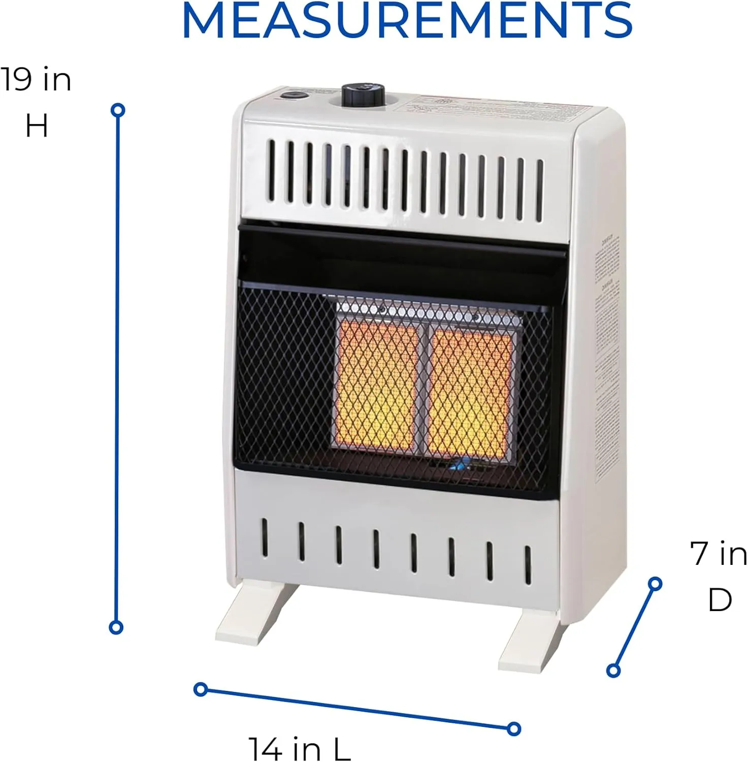 ProCom ML100TPA-B Ventless Propane Gas Infrared Space Heater with Thermostat Control for Home and Office Use, 10000 BTU, Heats Up to 500 Sq. Ft., Includes Wall Mount and Base Feet, White